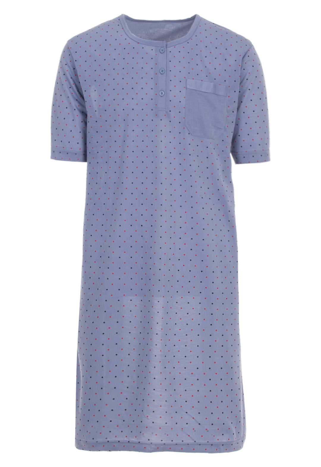 Nightgown short-sleeved - dots with button placket