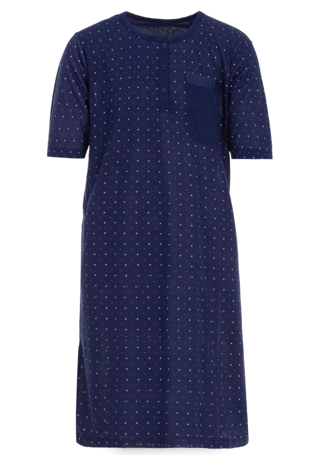 Nightgown short-sleeved - dots with button placket