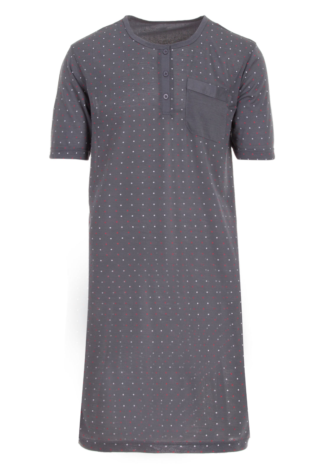 Nightgown short-sleeved - dots with button placket