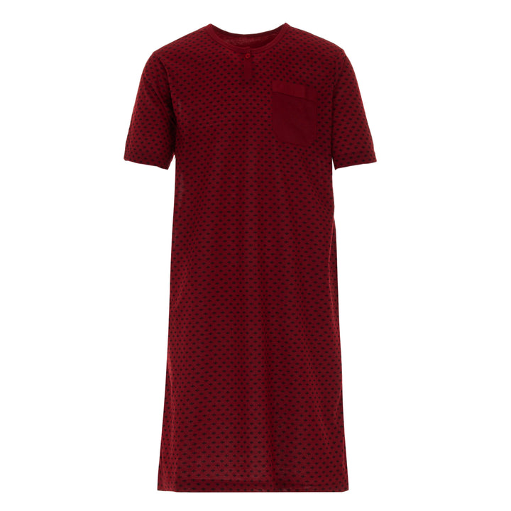 Short-sleeved nightgown - classic print Breast pocket uni
