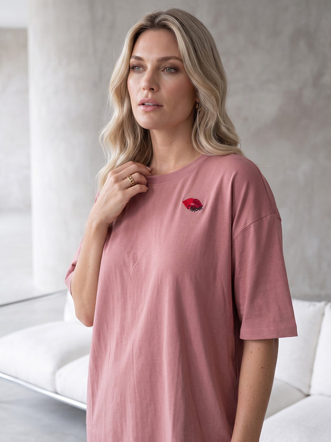 Oversized Schlafshirt - Awa 1/2 Arm mit Stickerei