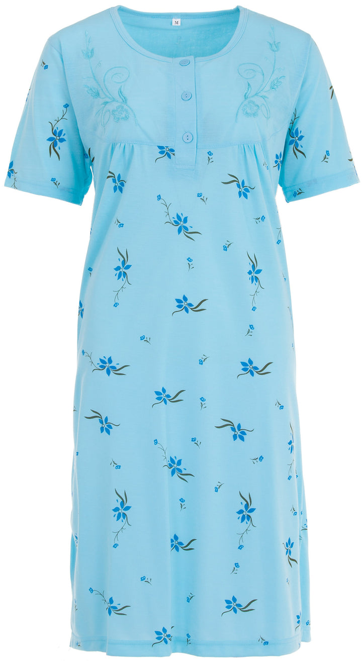 Nightgown short sleeves - embroidery flower