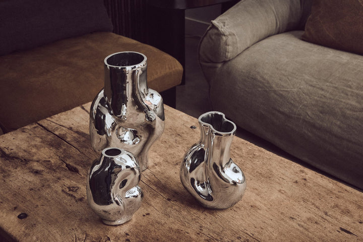 Gleam Glasvase Klein Chrom – organische Design-Vase 900 ml