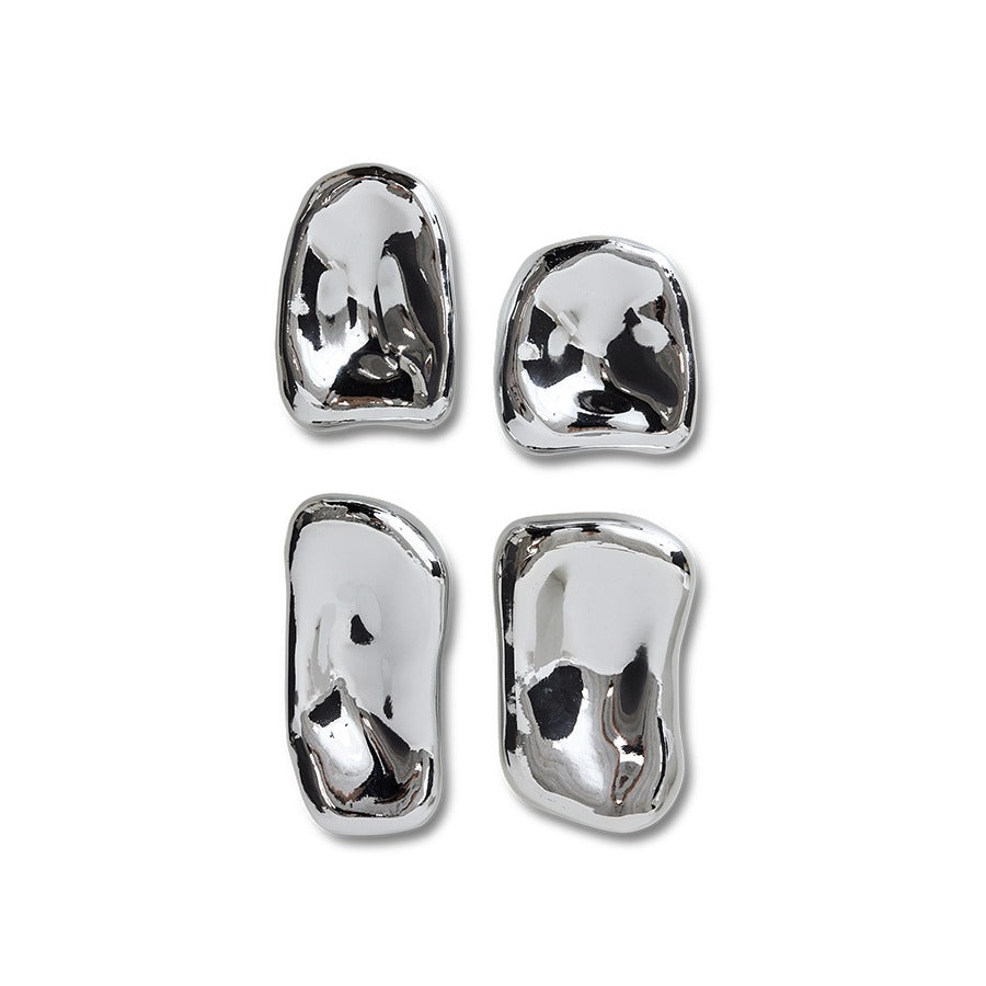 Glasskulptur Chrom 4er Set – organische Wanddeko aus Glas