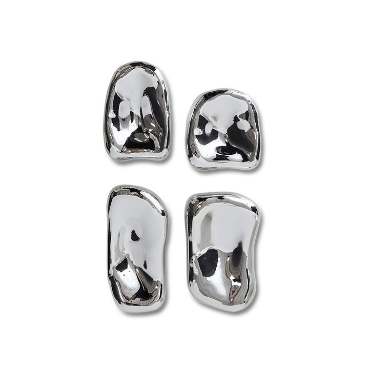 Glasskulptur Chrom 4er Set – organische Wanddeko aus Glas