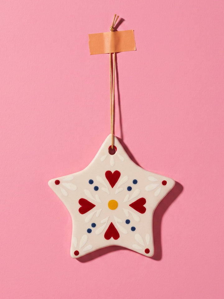 scandi Anhänger Weihnachten aus Keramik Stern rosa