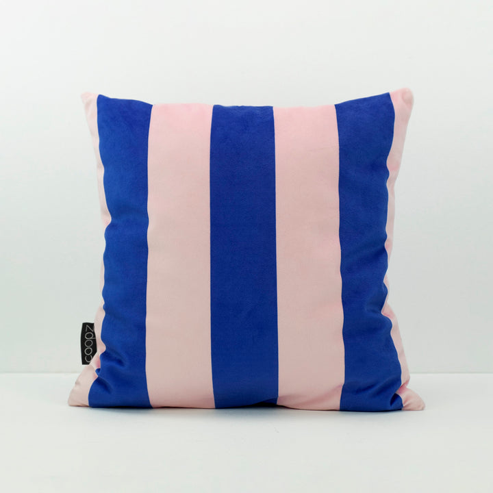 Cushion cover Stripe Velvet Blue-Pink