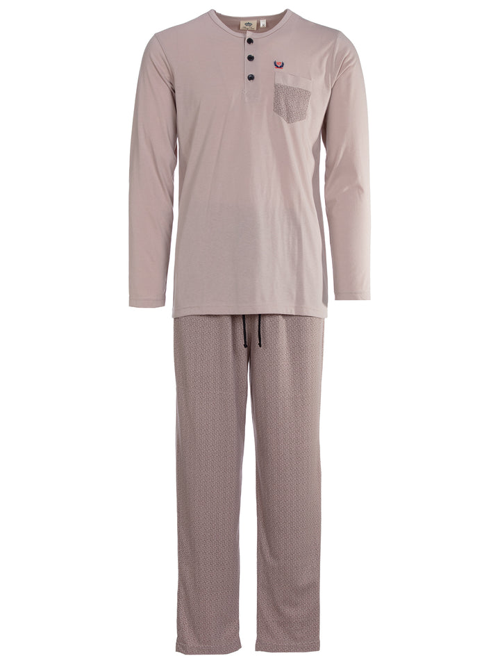 Pyjama Set Langarm - Carlo Henley Fein-Muster-Hose Brusttasche