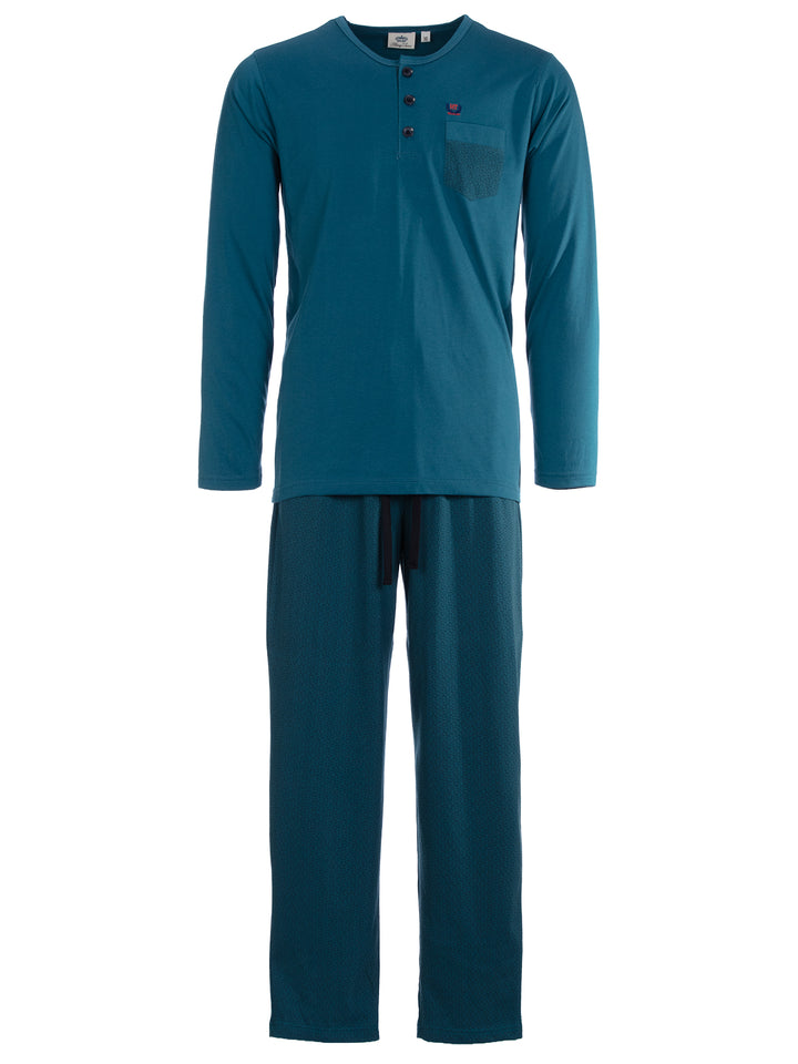 Pyjama Set Langarm - Carlo Henley Fein-Muster-Hose Brusttasche
