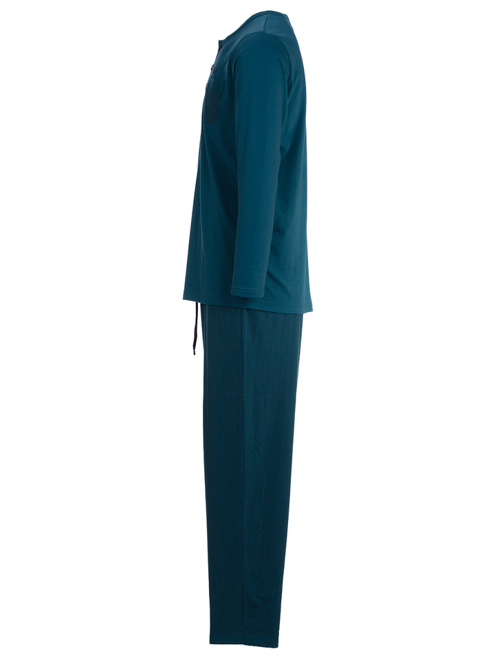 Pyjama Set Langarm - Carlo Henley Fein-Muster-Hose Brusttasche