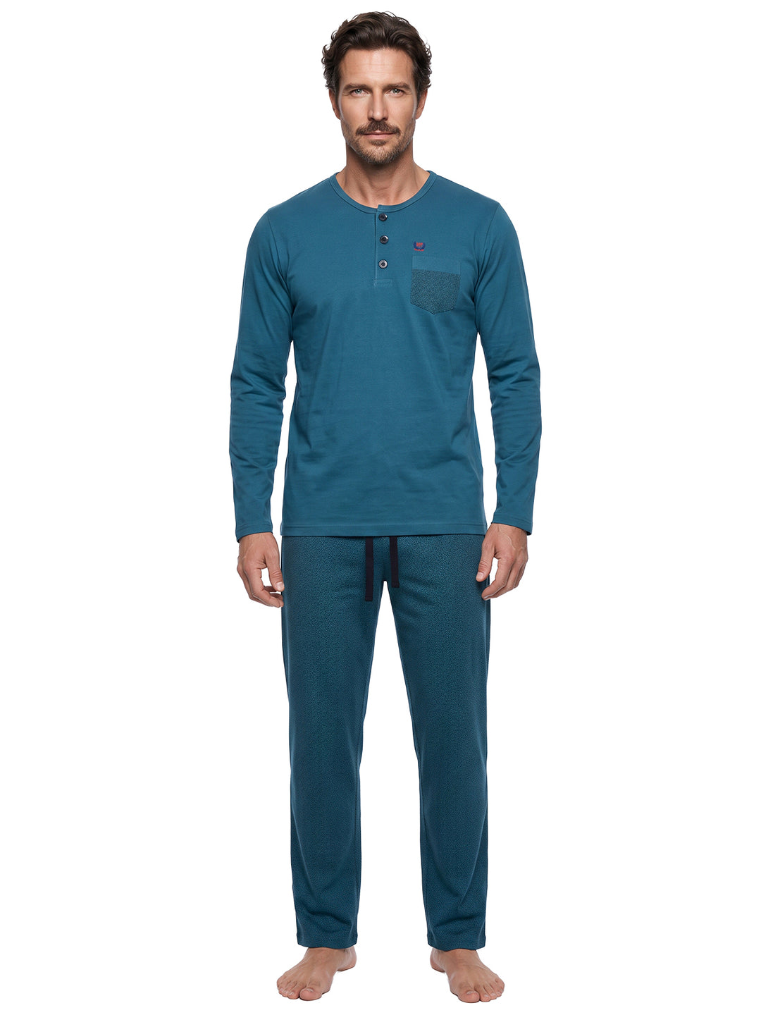 Pyjama Set Langarm - Carlo Henley Fein-Muster-Hose Brusttasche