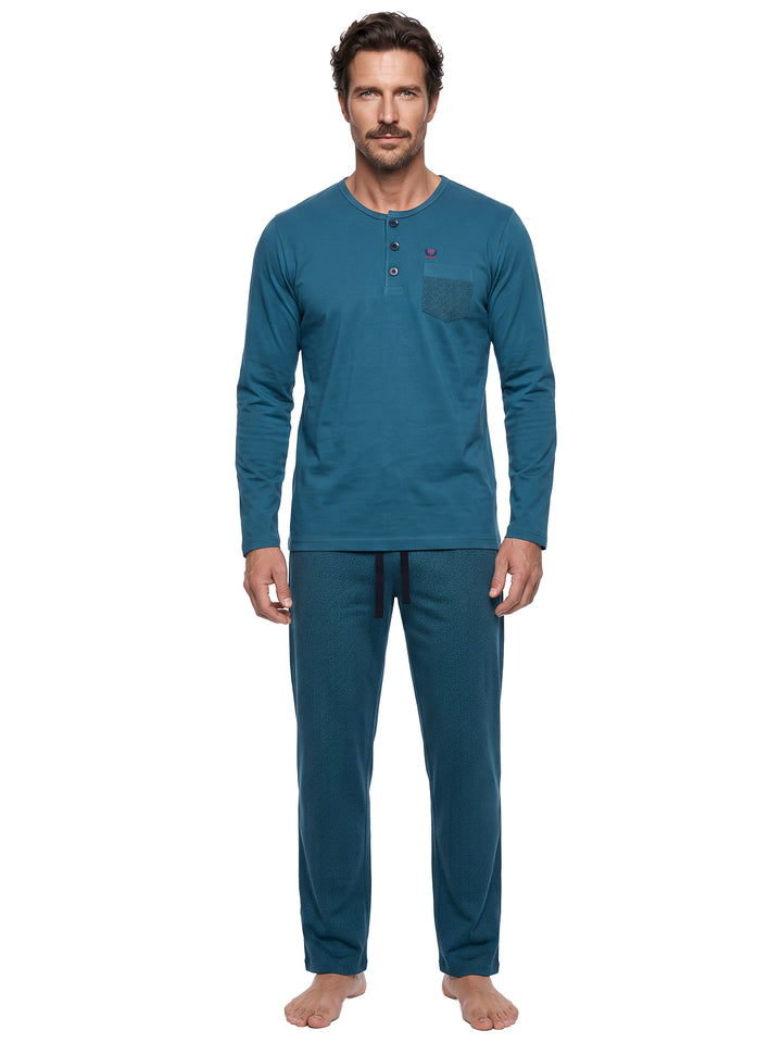 Pyjama Set Langarm - Carlo Henley Fein-Muster-Hose Brusttasche