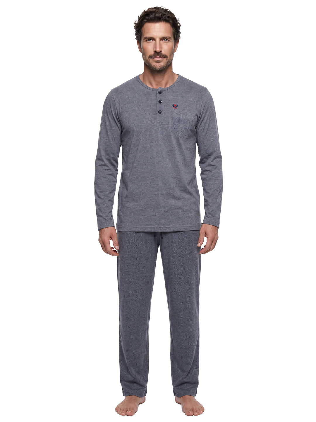 Pyjama Set Langarm - Carlo Henley Fein-Muster-Hose Brusttasche