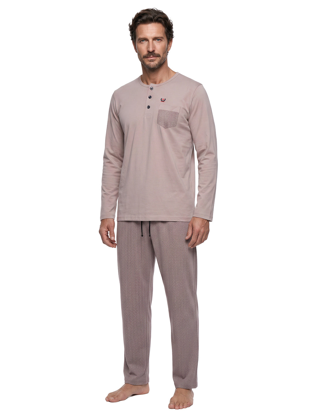 Pyjama Set Langarm - Carlo Henley Fein-Muster-Hose Brusttasche