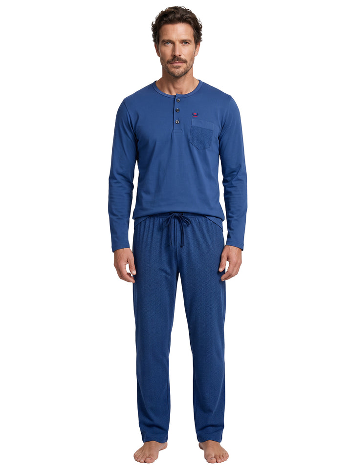 Pyjama Set Langarm - Carlo Henley Fein-Muster-Hose Brusttasche