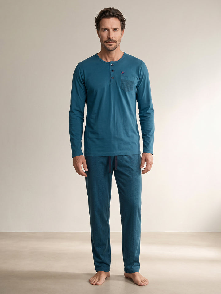Pyjama Set Langarm - Carlo Henley Fein-Muster-Hose Brusttasche
