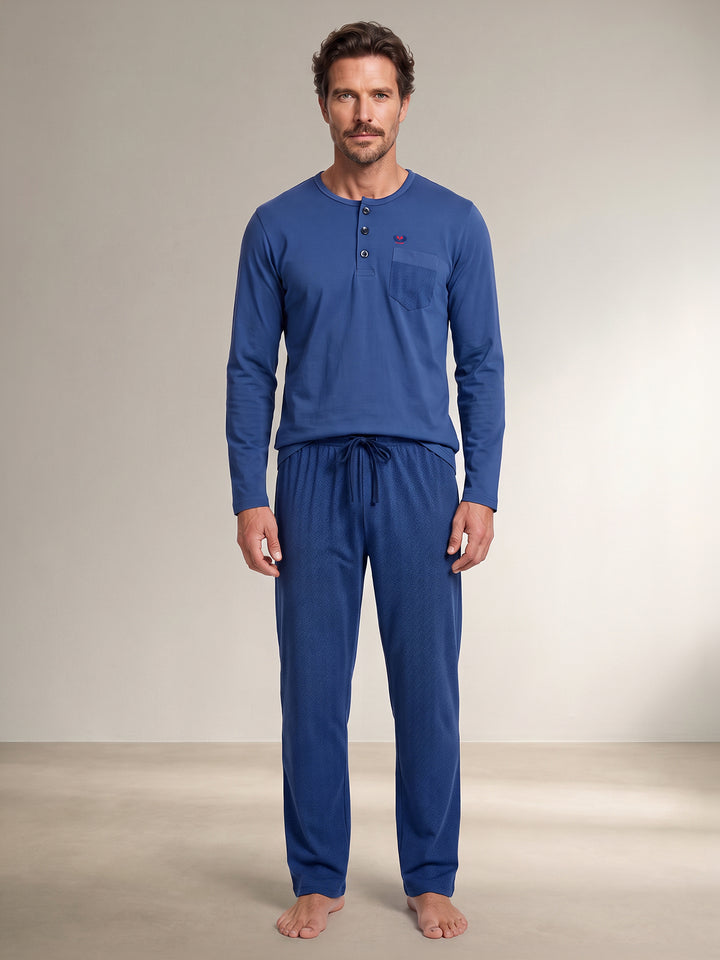 Pyjama Set Langarm - Carlo Henley Fein-Muster-Hose Brusttasche