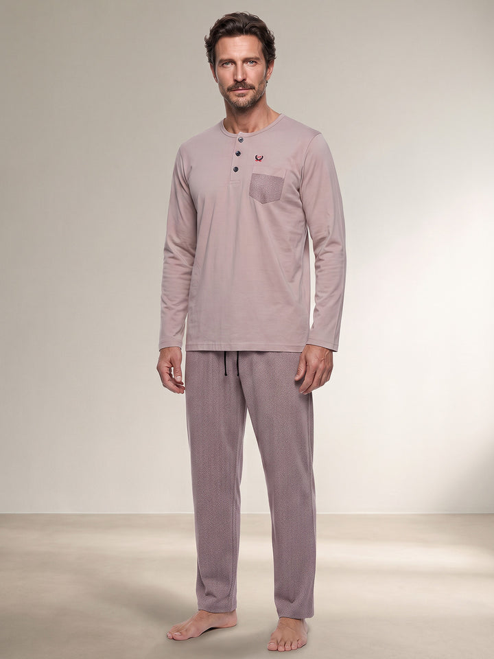 Pyjama Set Langarm - Carlo Henley Fein-Muster-Hose Brusttasche