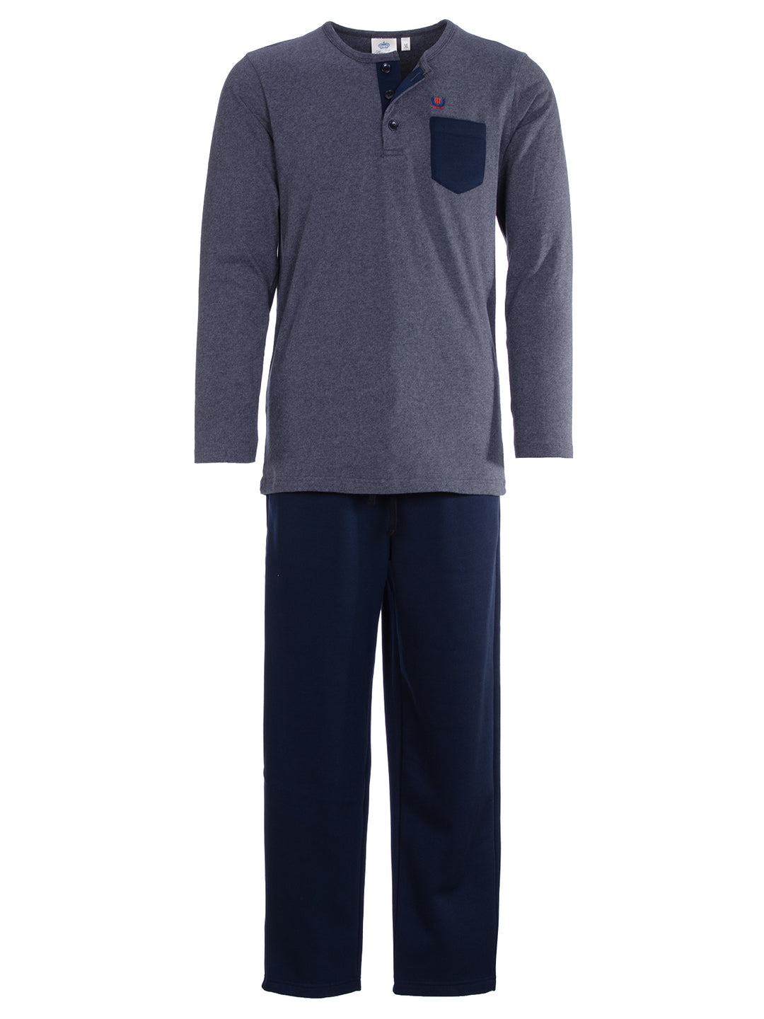 Pyjama Set Langarm - Carlo Henley Uni Kontrast-Brusttasche