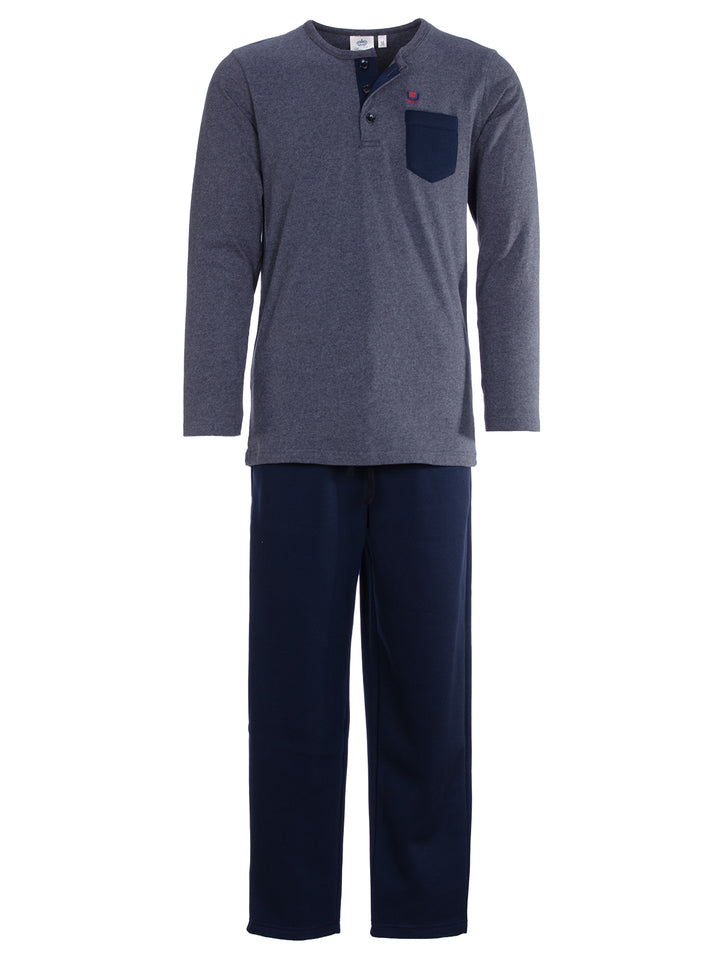 Pyjama Set Langarm - Carlo Henley Uni Kontrast-Brusttasche