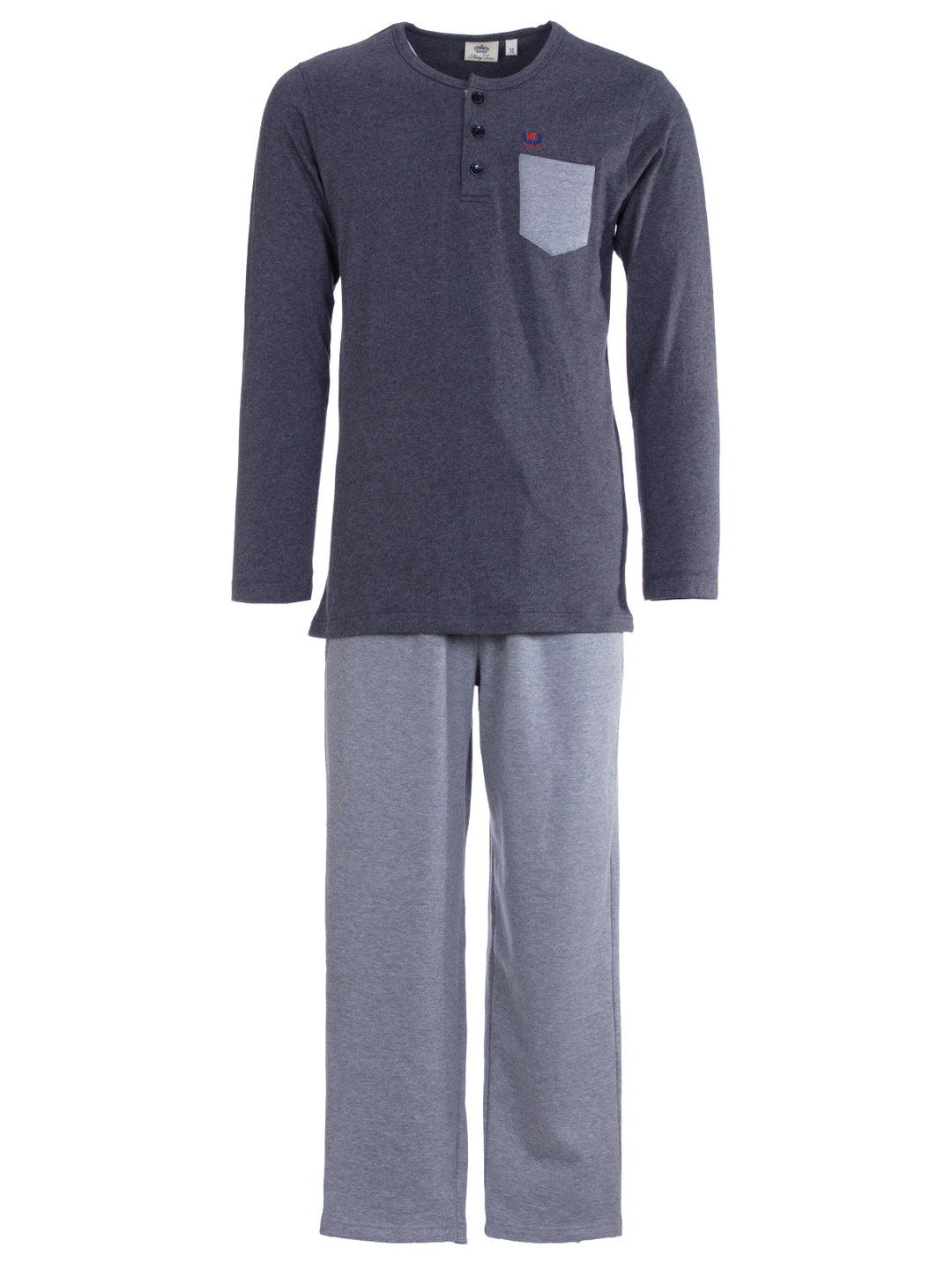 Pyjama Set Langarm - Carlo Henley Uni Kontrast-Brusttasche