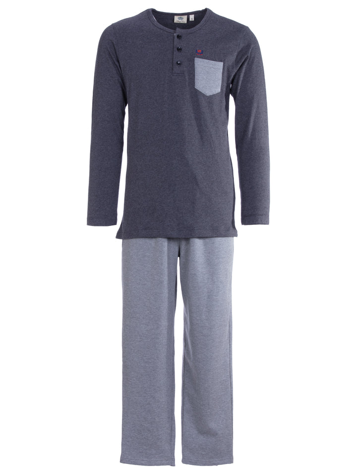 Pyjama Set Langarm - Carlo Henley Uni Kontrast-Brusttasche