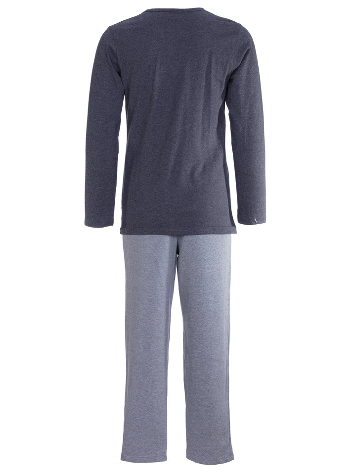 Pyjama Set Langarm - Carlo Henley Uni Kontrast-Brusttasche