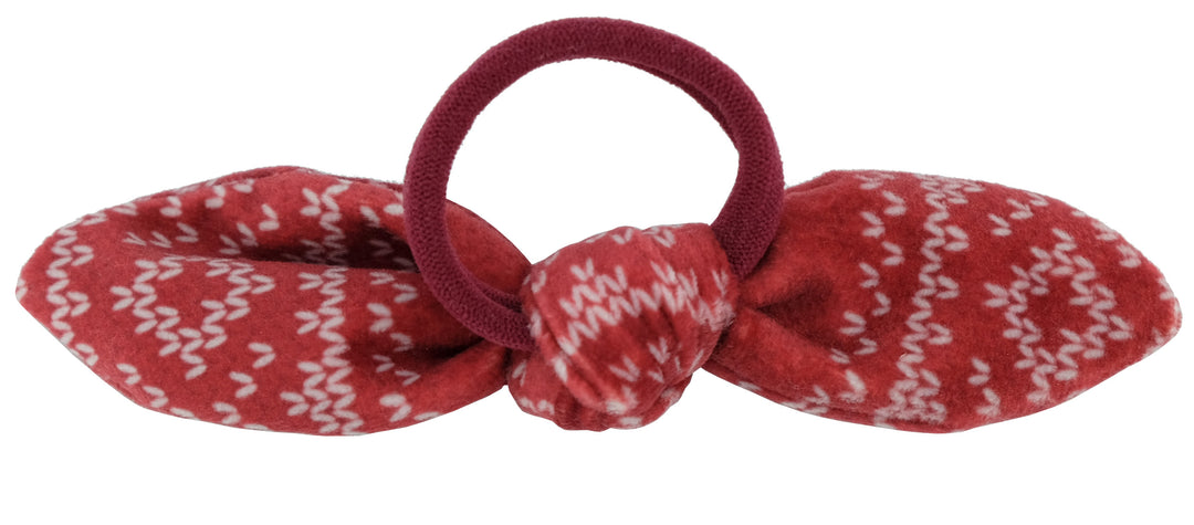Hair bow Mill red christmas knit