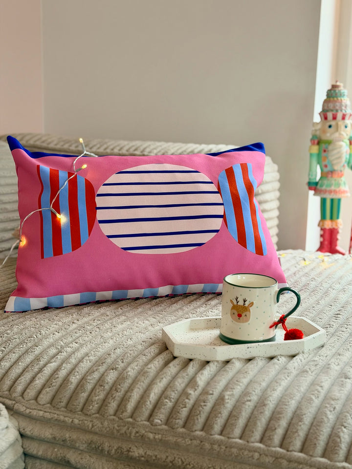 Weihnachtlicher Kissenbezug- Bonbon pink mit rosé/blau