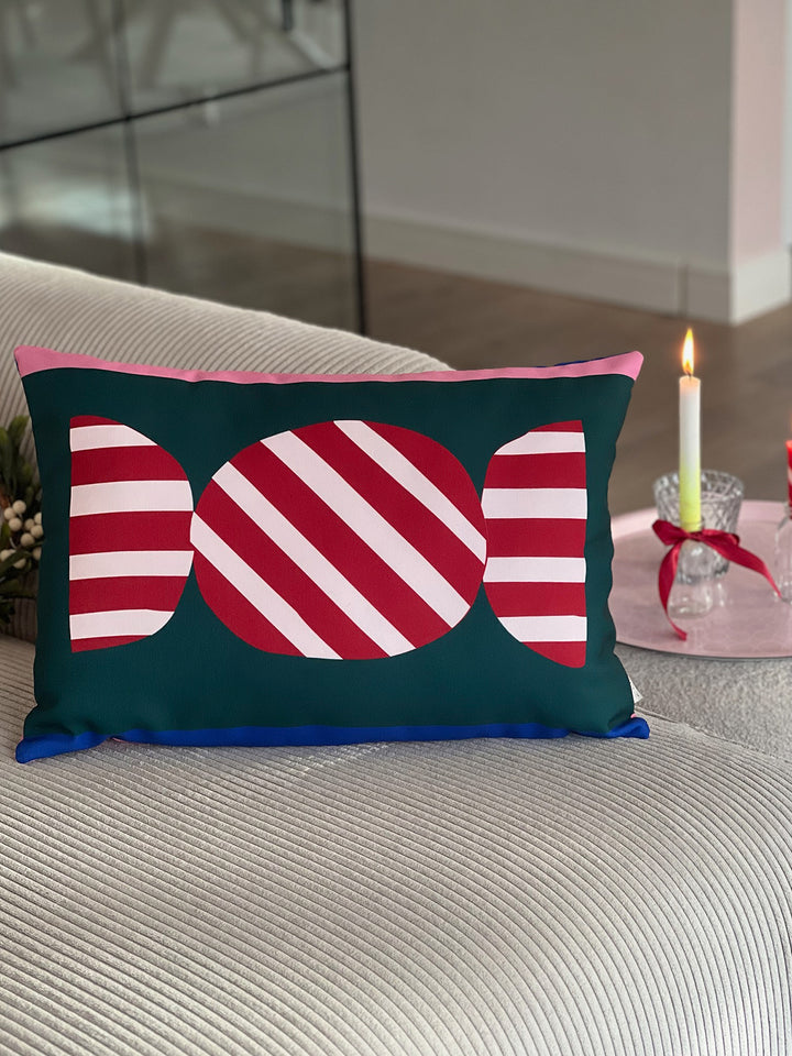 Weihnachtlicher Kissenbezug- Bonbon grün mit plum/ rosé