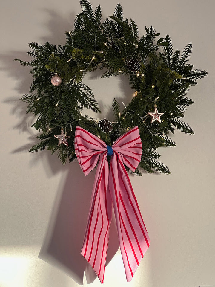 Weihnachtsschmuck Schleife rosé/rot schmal gestreift