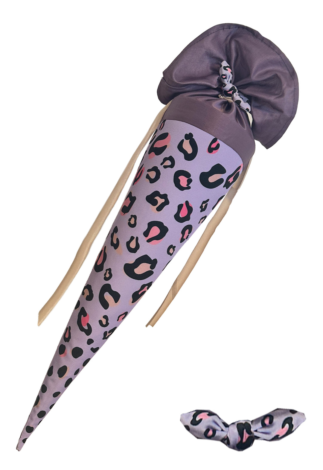 Schultüte Leo flieder mit rosa mit Haarschleife 70cm