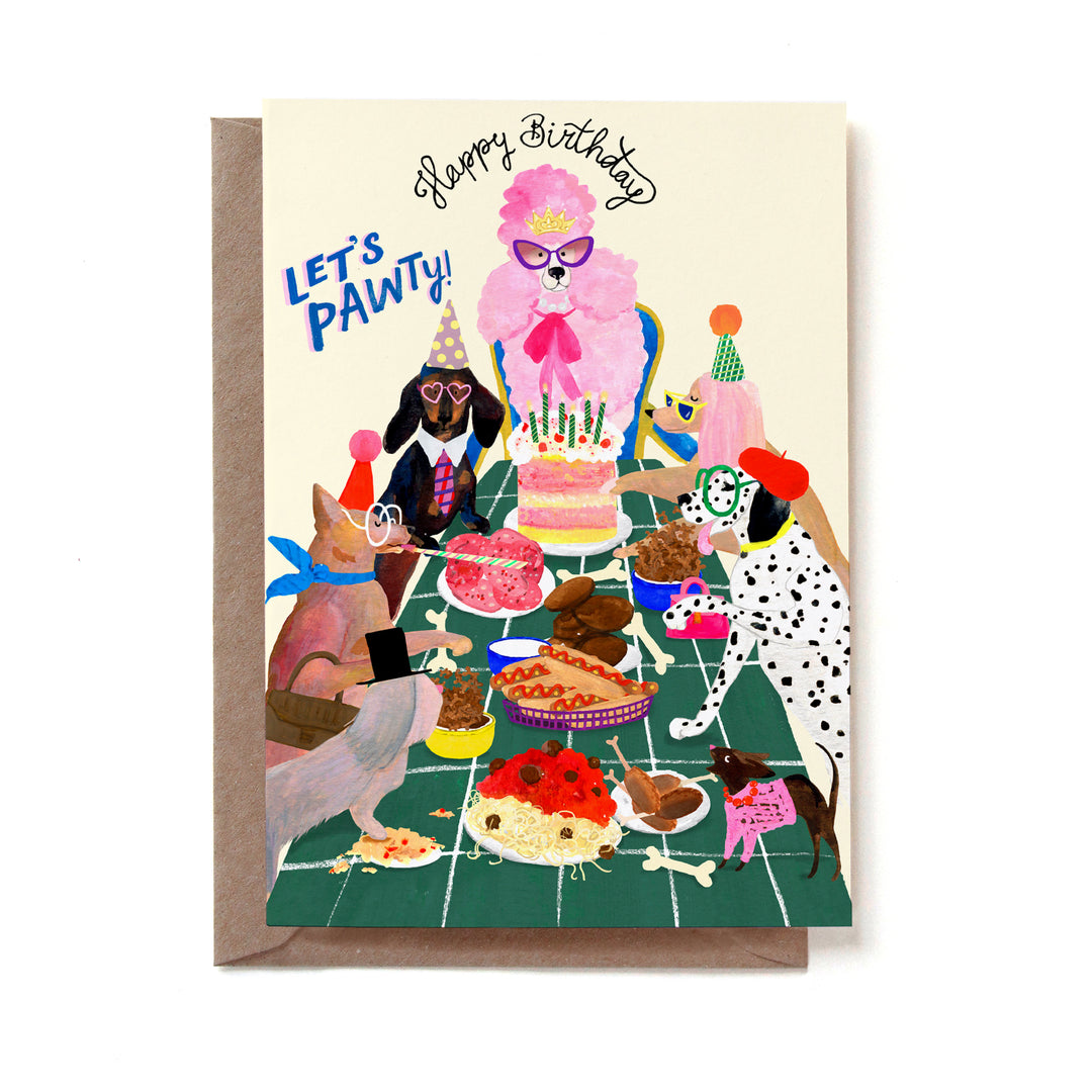 Klappkarte Let's Pawty Dogs Birthday Table