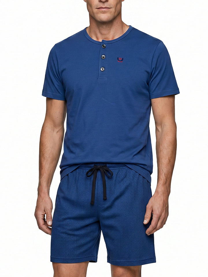 Short Pyjama Set - Robin Triangle Print Shorts Small Button Placket