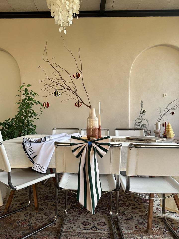 Weihnachtsschmuck Schleife creme/tannengrün breit gestreift