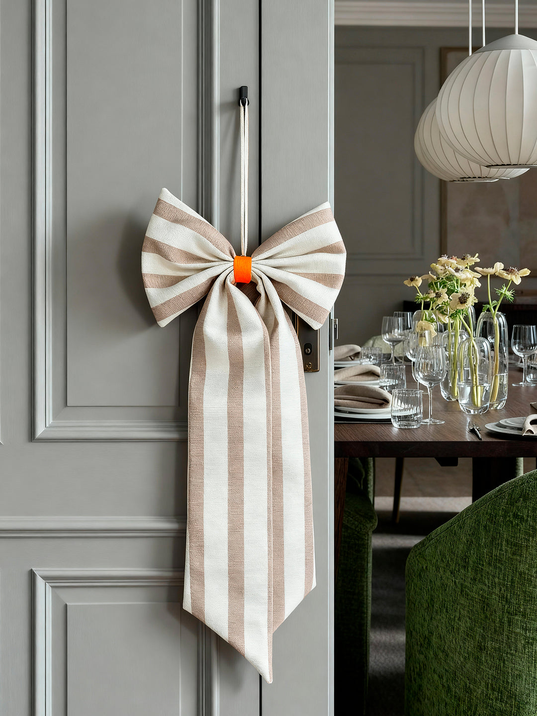 Weihnachtsschmuck Schleife creme/sand breit gestreift