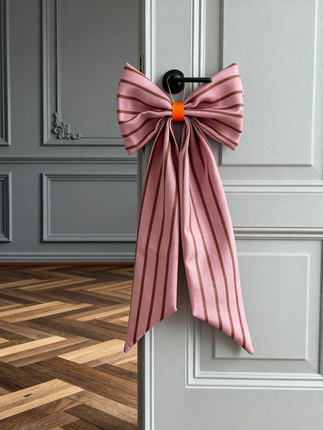 Weihnachtsschmuck Schleife rosé/toffee schmal gestreift