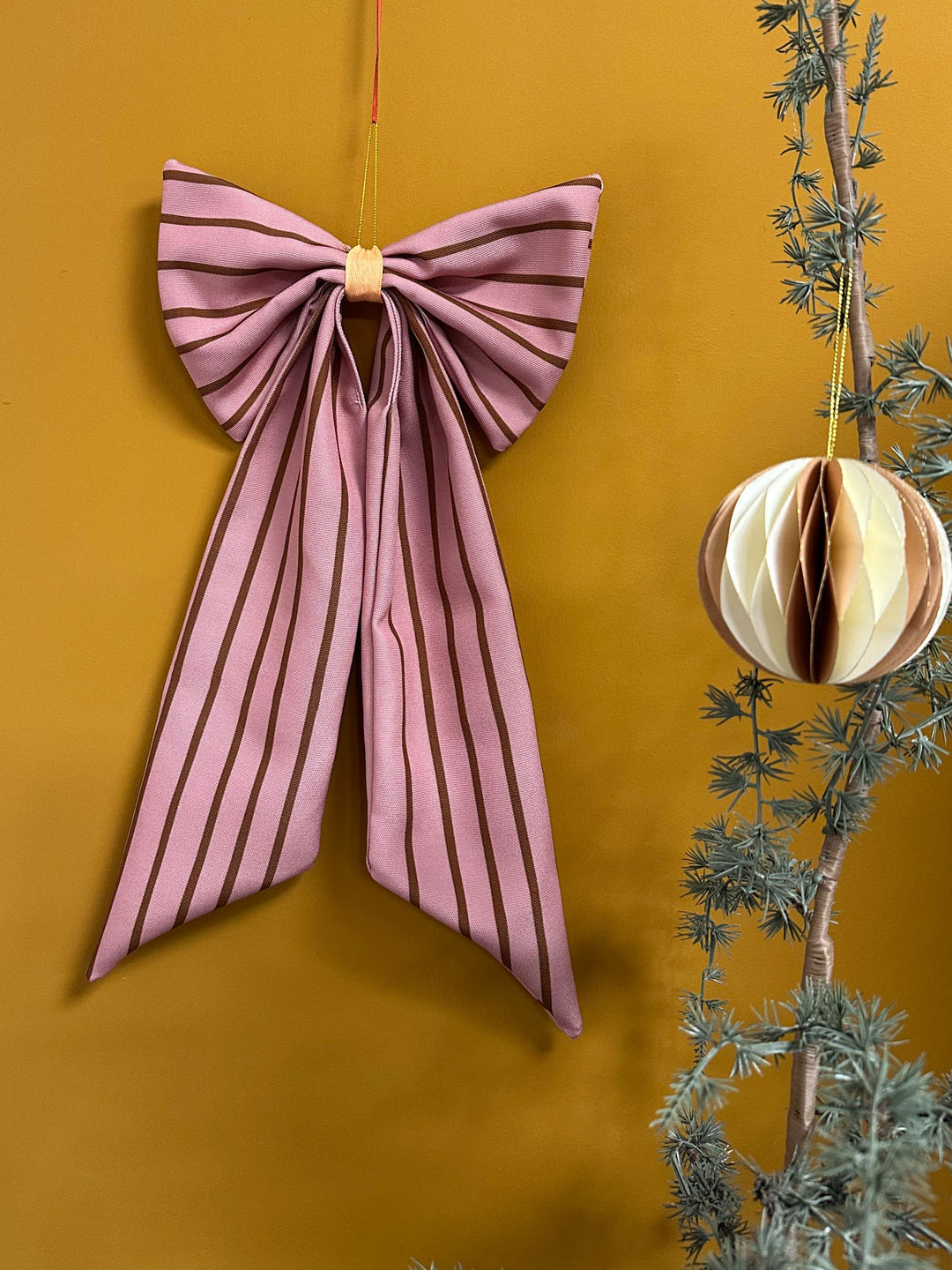 Weihnachtsschmuck Schleife rosé/toffee schmal gestreift