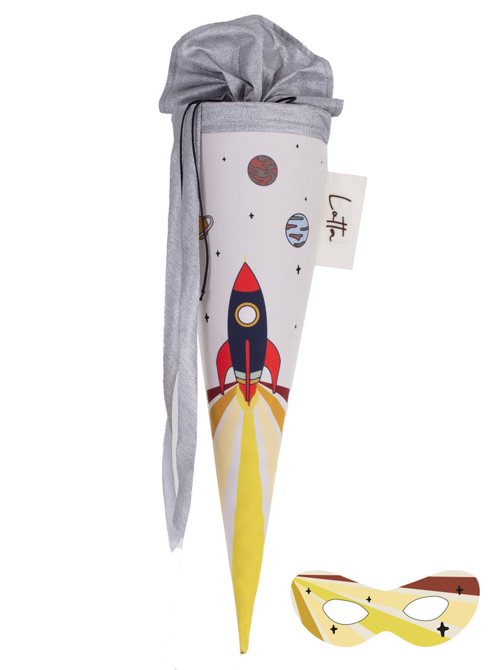 Schultüte Rakete mit Superheldenmaske