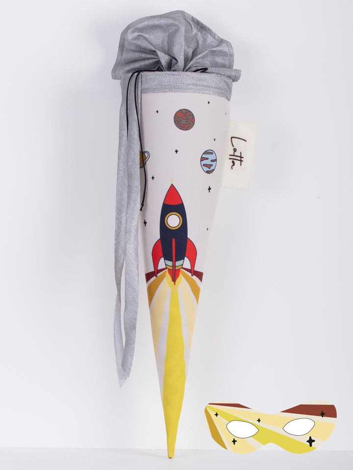 Schultüte Rakete mit Superheldenmaske