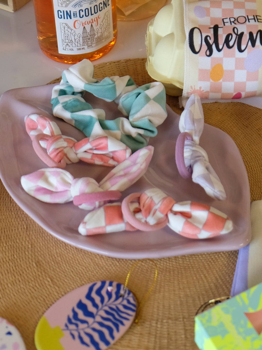 Scrunchie Karo Blau/Creme