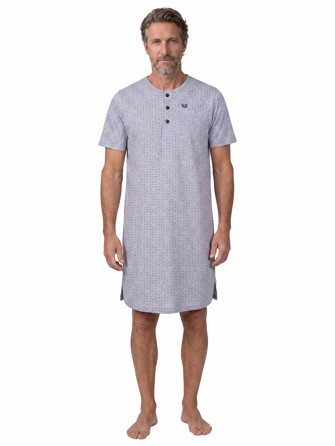 Herren Nachthemd Kurzarm - Theo Rundhals Knopfleiste Single-Jersey
