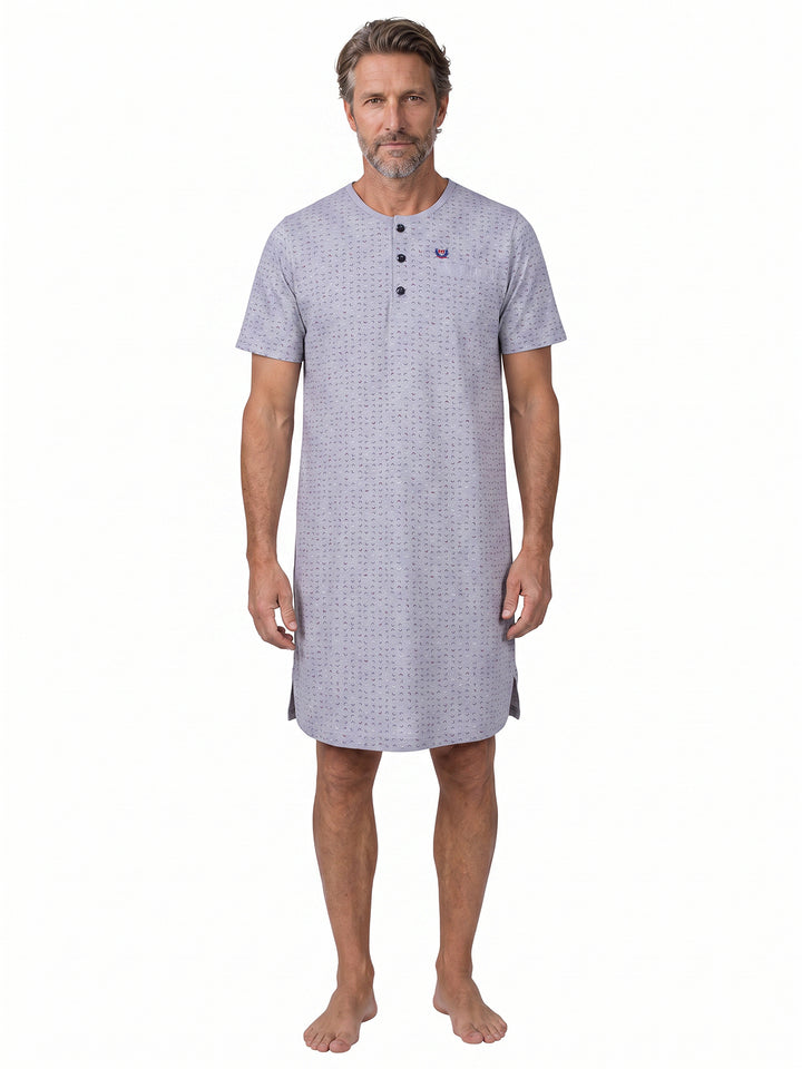 Herren Nachthemd Kurzarm - Theo Rundhals Knopfleiste Single-Jersey