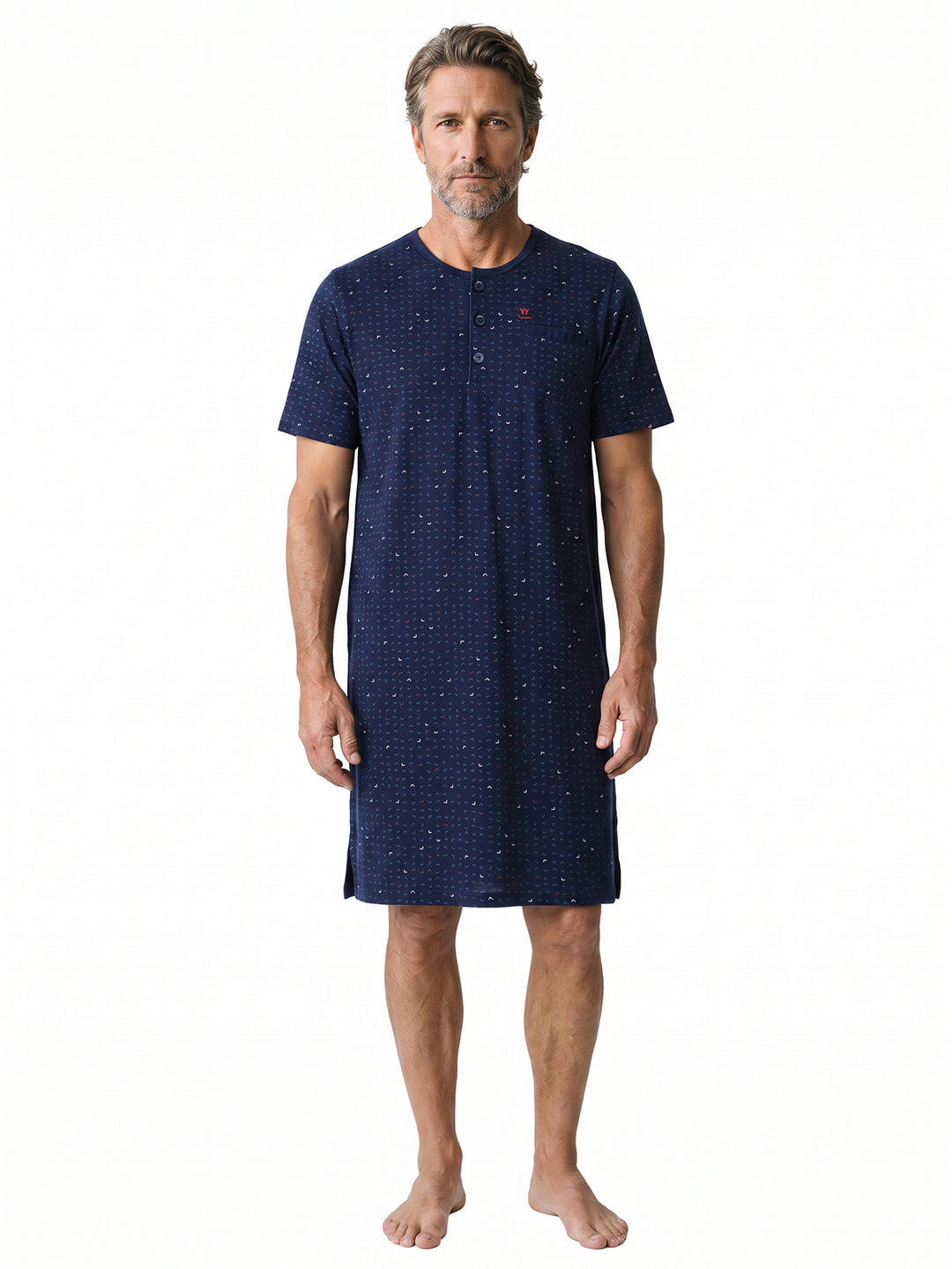 Herren Nachthemd Kurzarm - Theo Rundhals Knopfleiste Single-Jersey