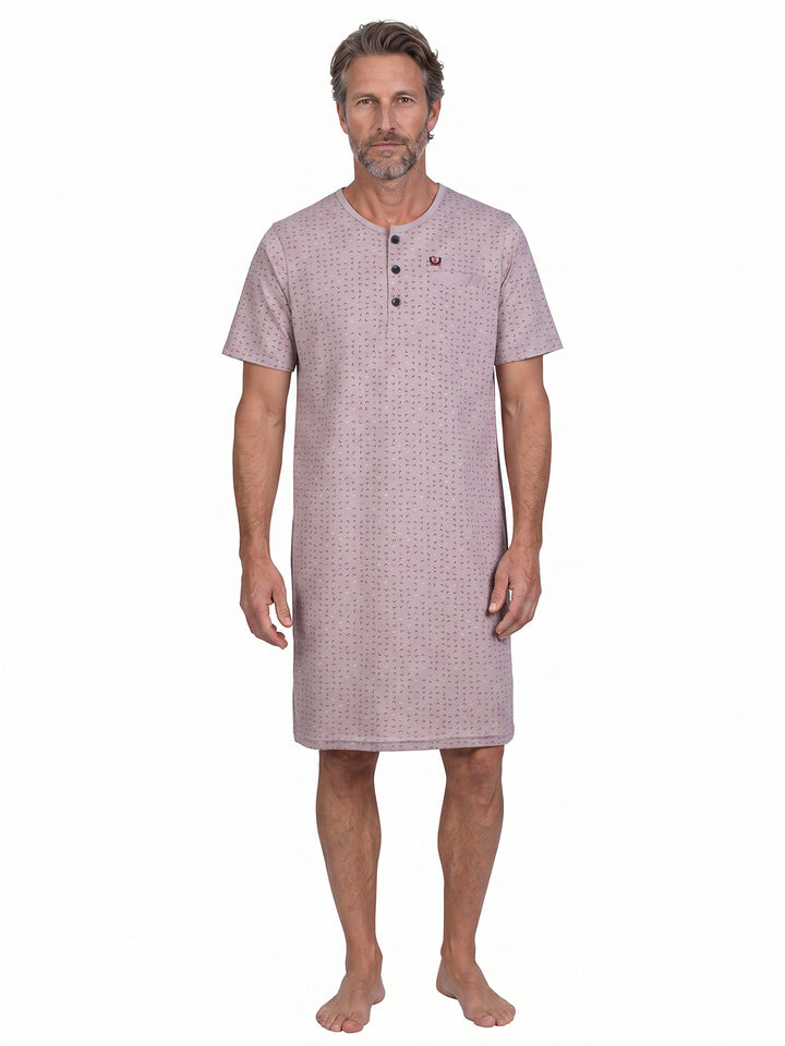 Herren Nachthemd Kurzarm - Theo Rundhals Knopfleiste Single-Jersey
