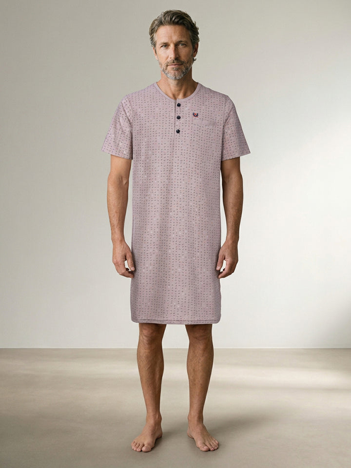 Herren Nachthemd Kurzarm - Theo Rundhals Knopfleiste Single-Jersey