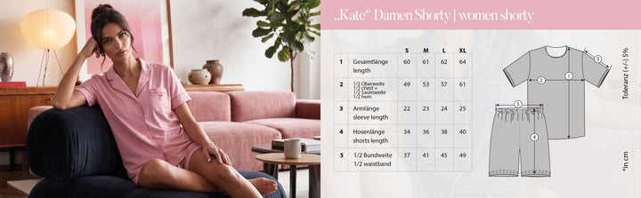 Pyjama Set Shorty - Kate Bow mit Kragen Knopfleiste und Schleifen Stickerei