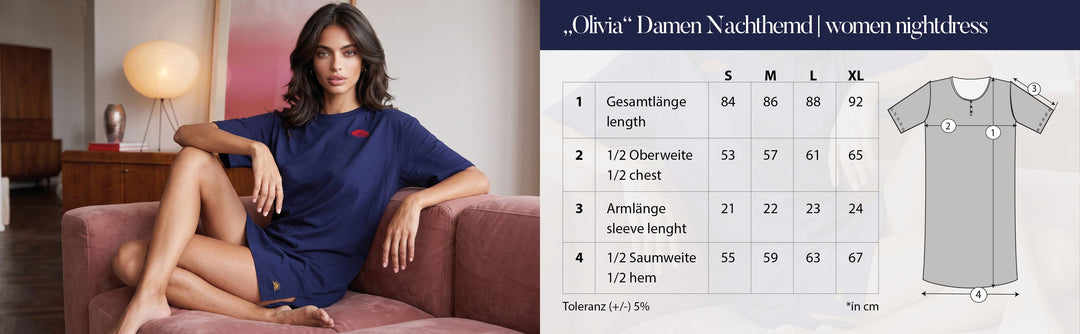 Oversized Schlafshirt - Olivia 1/2 Arm mit Stickerei