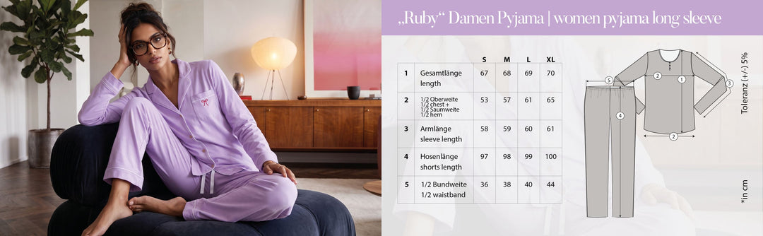 Pyjama Set - Ruby mit Kragen Knopfleiste und Stickerei