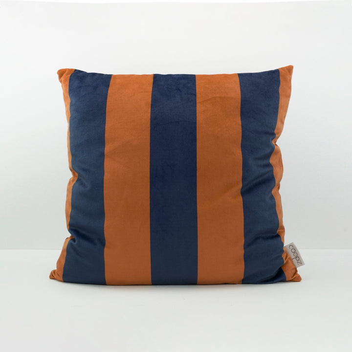 Cushion cover Stripe Velvet Blue-Orange